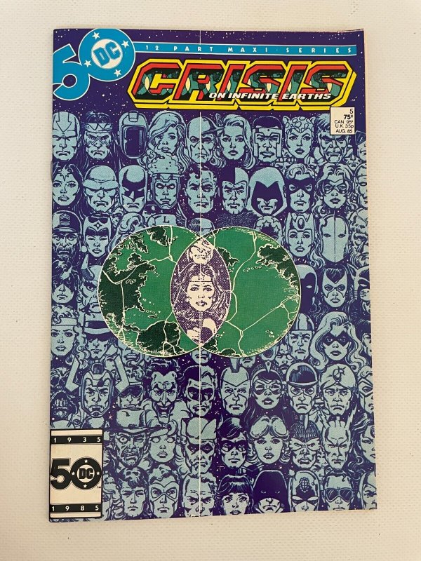 Crisis on Infinite Earths #5 (DC Comics, 1985), raw comic book in NM condition — front cover