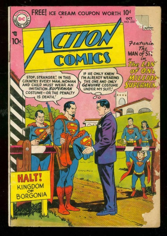 Action Comics #233 (DC Comics, 1957), raw, ungraded comic book — front cover