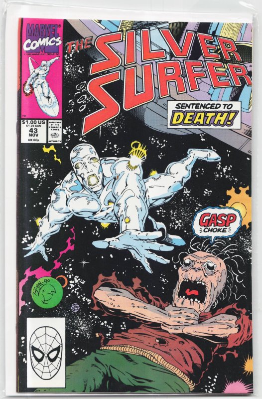 Silver Surfer #43 (Marvel Comics, 1990), raw, ungraded comic book — front cover