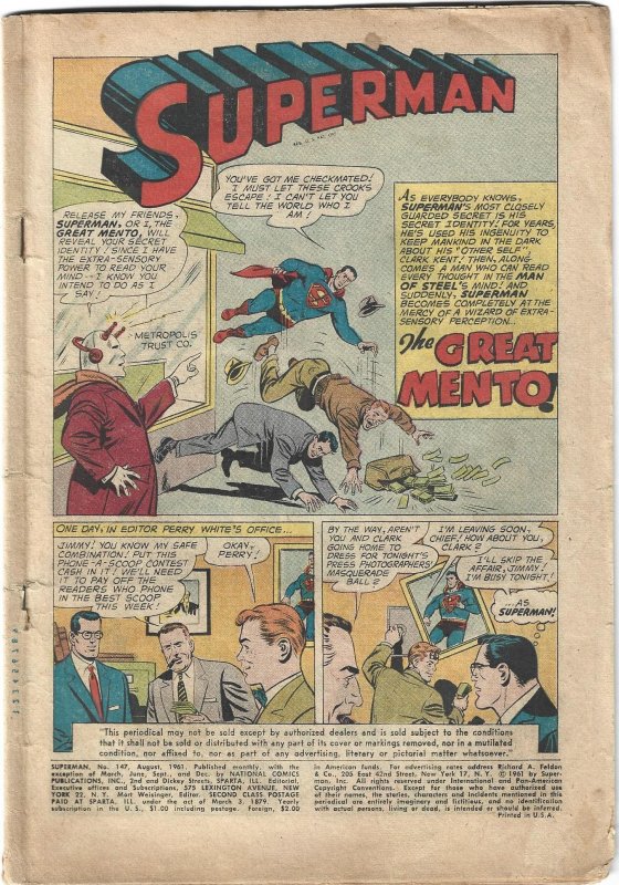 Superman #147 (DC Comics), raw, ungraded comic book — front cover