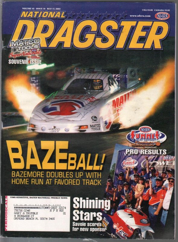 National Dragster-NHRA 5/17/2002-Super Nationals-Whit Bazemore-FN, raw comic book in FN condition — front cover