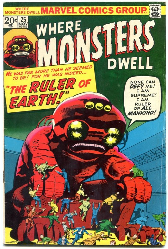 Where Monsters Dwell #25 (Marvel Comics, 1971), raw comic book in VG- condition — front cover