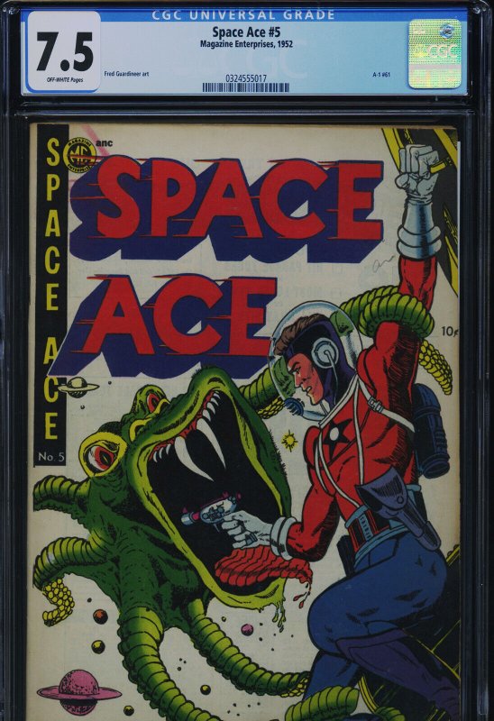 Space ACE #5 (#1) - A-1 #61 - CGC-7.5, OW - ME - Great Cover - Golden Age, CGC 7.5 graded comic book, Universal Blue label — front cover in its holder