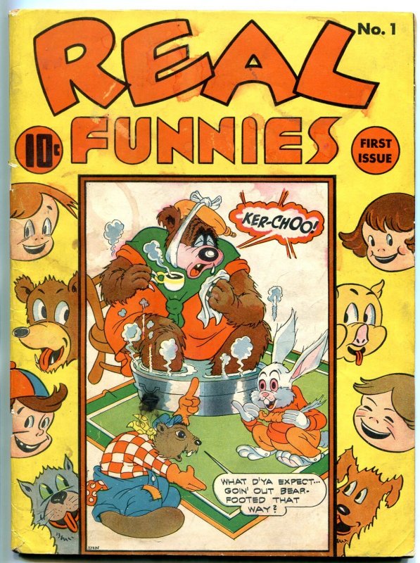 Real Funnies #1 (Nedor Comics, 1942), raw comic book in VG- condition — front cover
