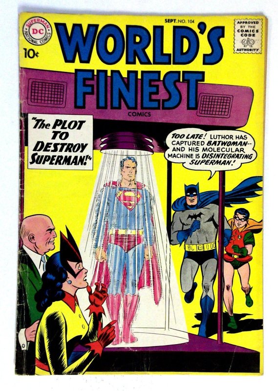 World's Finest Comics #104 (DC Comics, 1959), raw comic book in VG condition — front cover