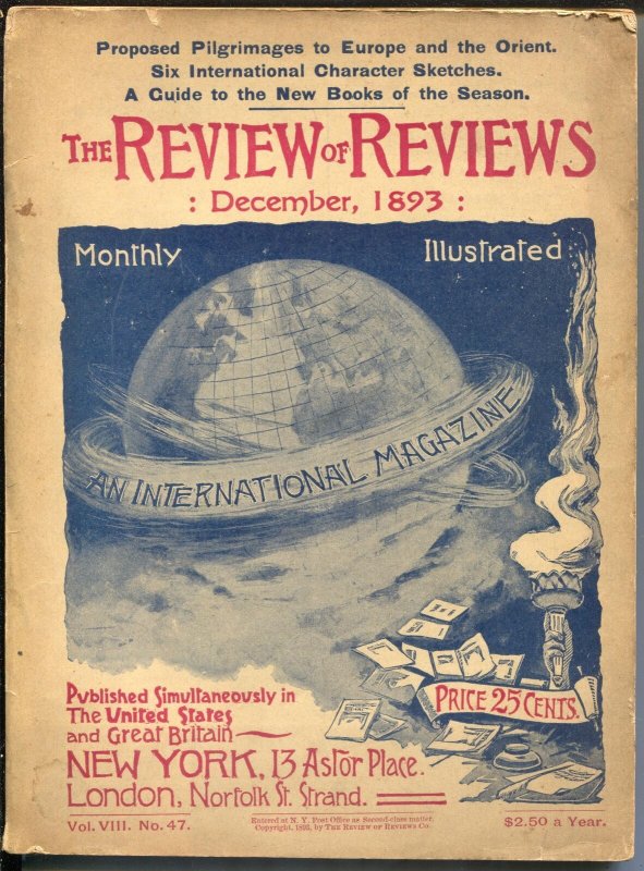 Pulp: Review of Reviews 12/1893-American Edition-Albert Shaw-pulp Format-VG, raw comic book in VG condition — front cover