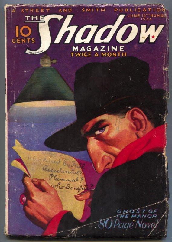 Shadow Pulp June #15 (1933), raw comic book in VG condition — front cover