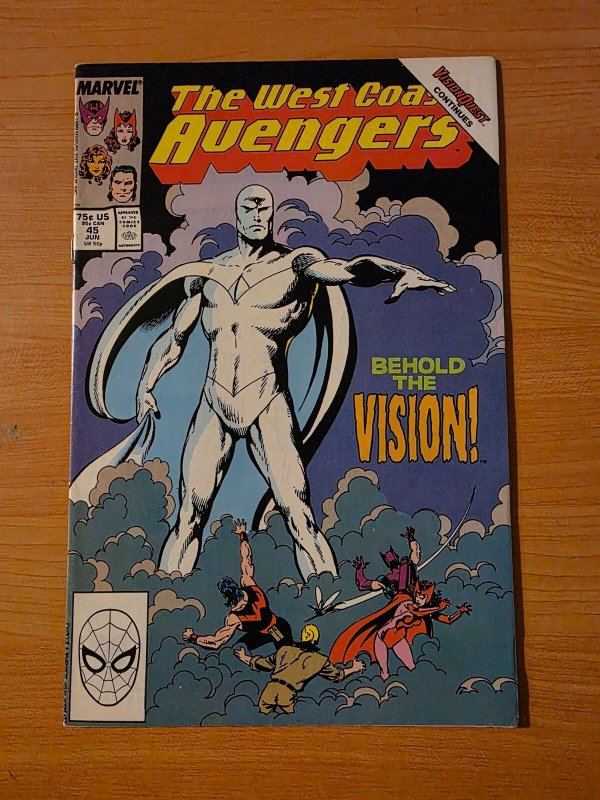 West Coast Avengers #45 (Marvel Comics, 1989), raw comic book in VF condition — front cover