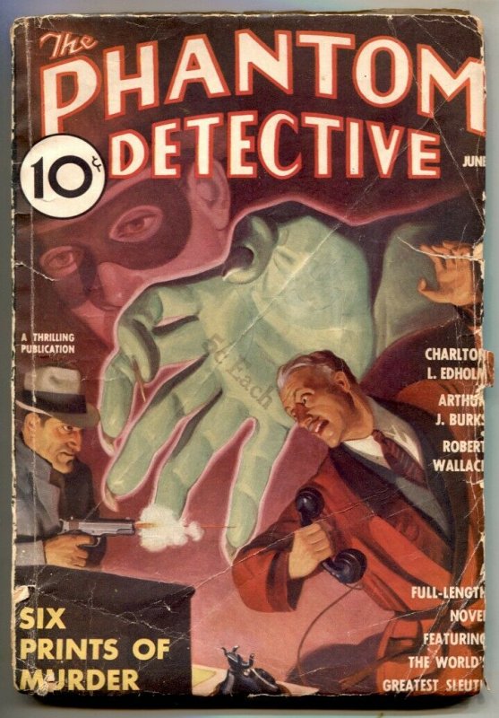 Phantom Detective Pulp June 1936- Six Prints of Murder- (1936), raw, ungraded comic book — front cover