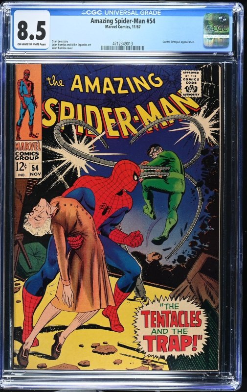 Amazing Spider-Man #54 (Marvel Comics, 1967), CGC 8.5 graded comic book, Universal Blue label — front cover in its holder