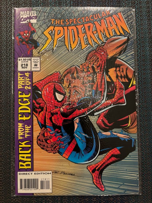 The Spectacular Spider-Man #218 (Marvel Comics, 1994), raw, ungraded comic book — front cover
