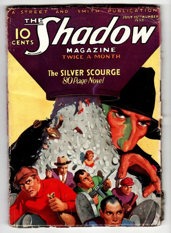 Shadow 1933 July 15 Tommy gun Cover-STREET AND Smith-Rare Pulp VG (Street & Smith, 1933), raw, ungraded comic book — front cover