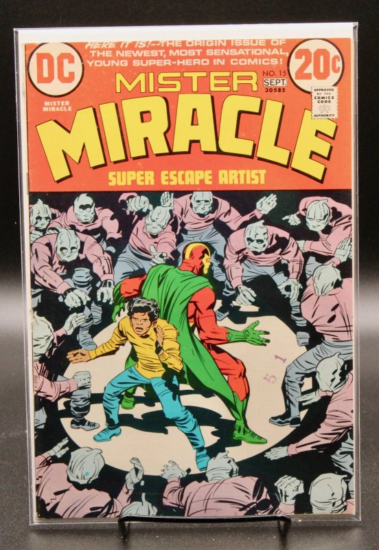 Mister Miracle #15 (DC Comics, 1973), raw comic book in FN/VF 7.0 condition — front cover
