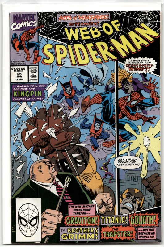 Web of Spider-Man #65 (Marvel Comics, 1990), raw, ungraded comic book — front cover