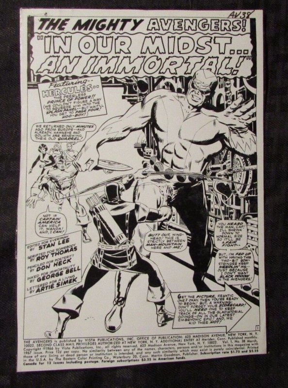 1967 Avengers #38 (1967), raw comic book in 9.5 condition — front cover