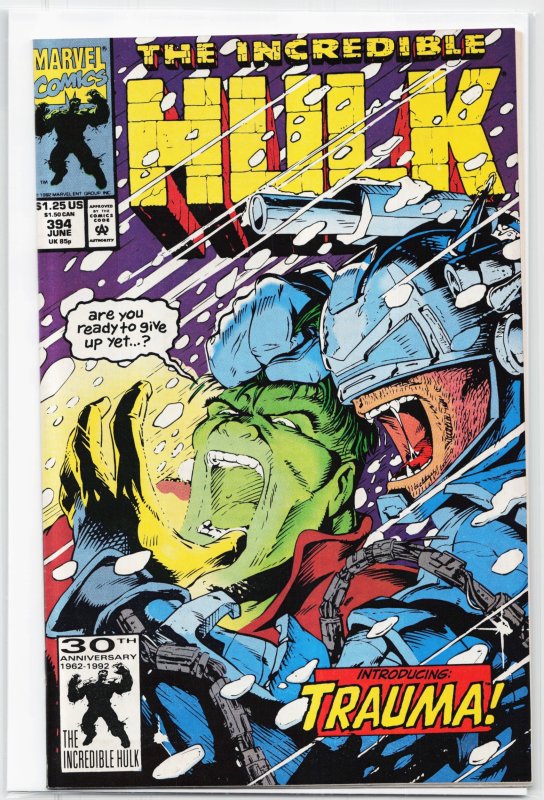 The Incredible Hulk #394 (Marvel Comics, 1992), raw, ungraded comic book — front cover