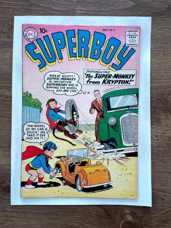 Superboy #76 (DC Comics, 1959), raw comic book in VF/NM condition — front cover