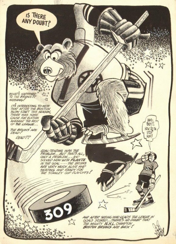 Sports Newspaper Cartoon - LA - Hockey: Boston Bruins - Signed art by Bob Murphy, raw, ungraded comic book — front cover
