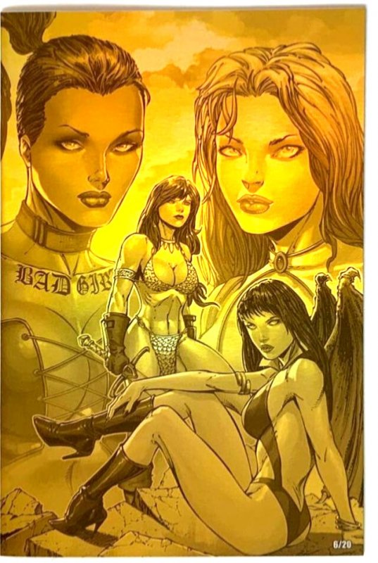 Red Sonja/vampirella/notti Kickstarter Marat Mychaels Raw/foil/gold Foil Set NM., raw comic book in NM condition — front cover