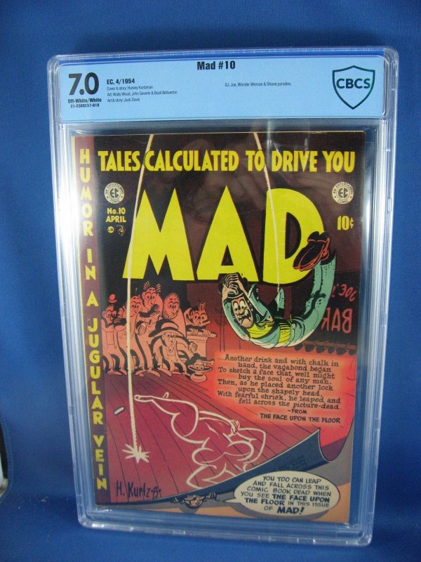 MAD #10 (EC Comics, 1954), CBCS 7.0 graded comic book, Universal Blue label — front cover in its holder