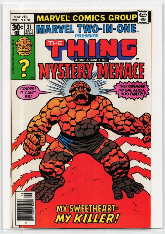 Marvel Two-in-One #31 (Marvel Comics, 1977), raw, ungraded comic book — front cover