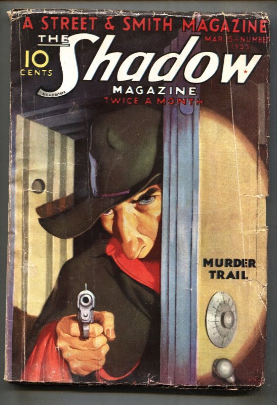 Pulp: Shadow PULP-Murder Trail-MARCH #15 (1933), raw comic book in VG condition — front cover