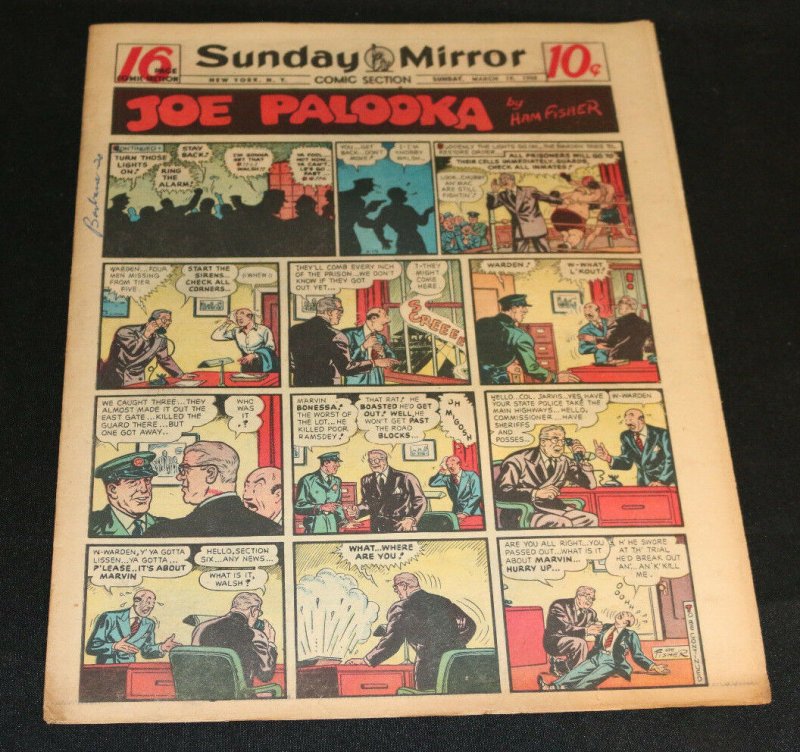 1950 Sunday Mirror Weekly Comic Section March 19th (VG+) Superman Fire Truck (1950), raw comic book in VG+ condition — front cover