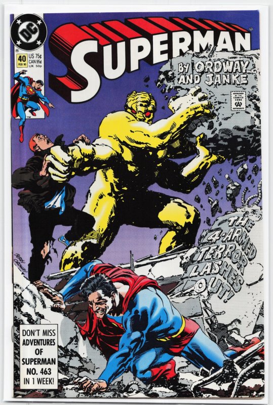 Superman #40 (DC Comics, 1990), raw, ungraded comic book — front cover