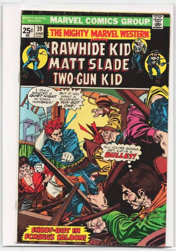 The Mighty Marvel Western #39 (Marvel Comics, 1975), raw, ungraded comic book — front cover