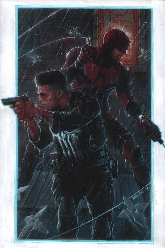 Daredevil & Punisher Painted Commission - Signed Art by Steven Defendini - 2024 (2024), raw, ungraded comic book — front cover