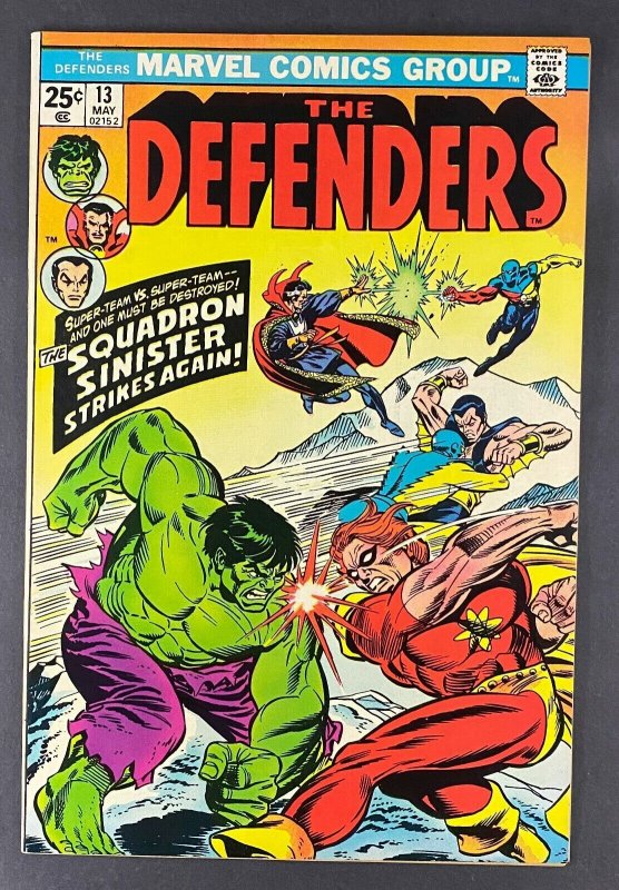 Defenders #13 (Marvel Comics, 1972), raw comic book in VF- 7.5 condition — front cover