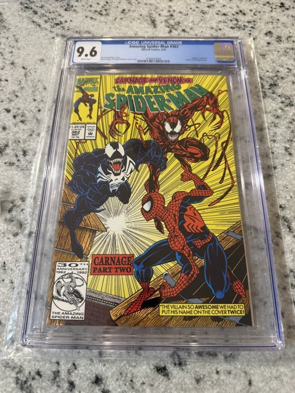 Amazing Spider-Man #362 (Marvel Comics, 1992), CGC 9.6 graded comic book, Universal Blue label — front cover in its holder