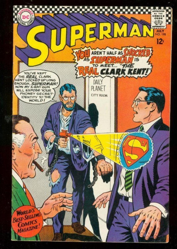 Superman #198 (DC Comics, 1967), raw comic book in FN condition — front cover