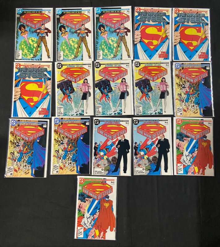 Superman the Man of Steel Mini Series #1-5 (Byrne) 16 Comic Lot Most VF (Dupes), raw comic book in VF condition — front cover