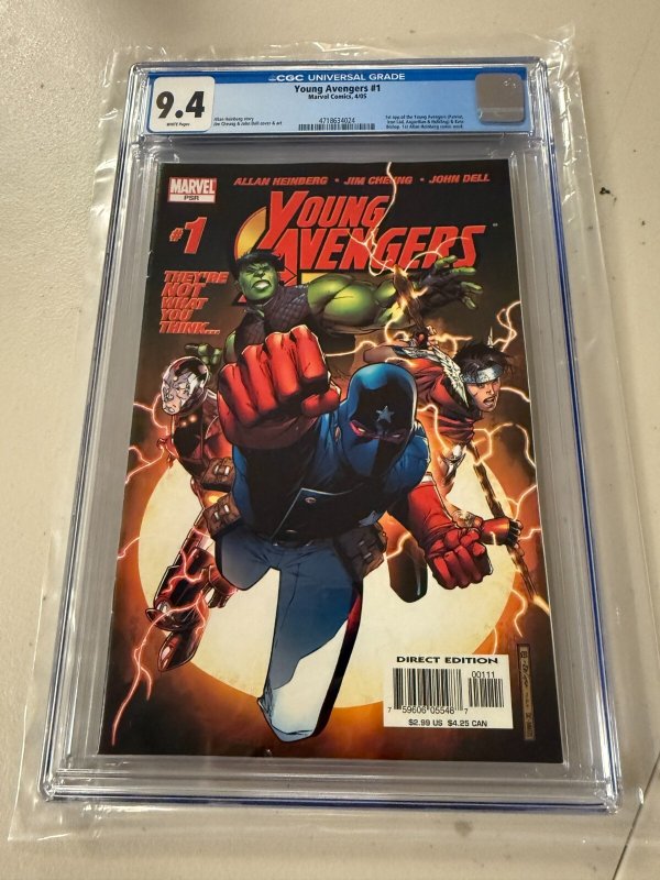 Young Avengers #1 (Marvel Comics, 2005), CGC 9.4 graded comic book, Universal Blue label — front cover in its holder
