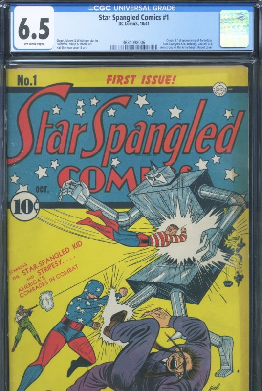 Star Spangled Comics #1 (DC Comics), CGC 6.5 graded comic book, Universal Blue label — front cover in its holder