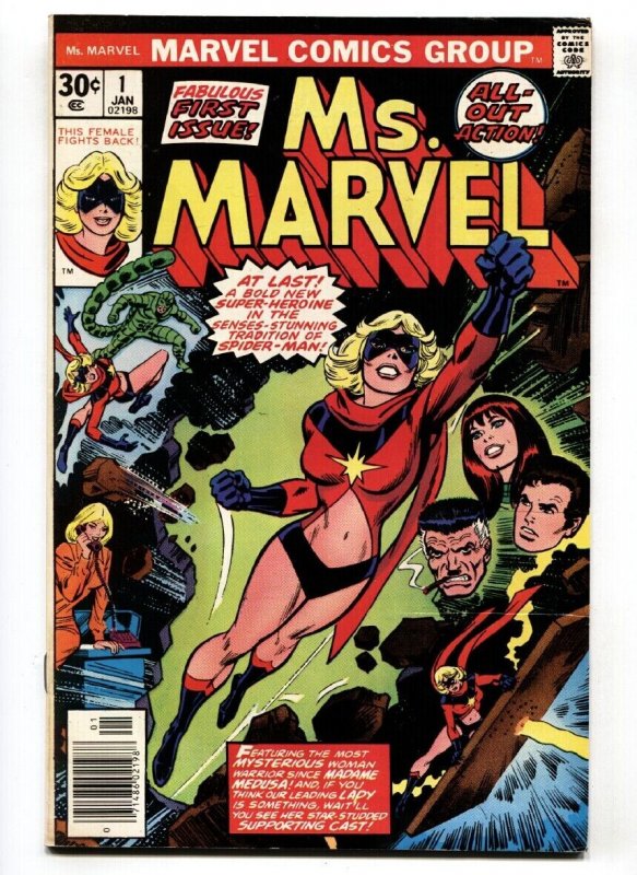 Ms. Marvel #1 (Marvel Comics, 1976), raw comic book in VF condition — front cover