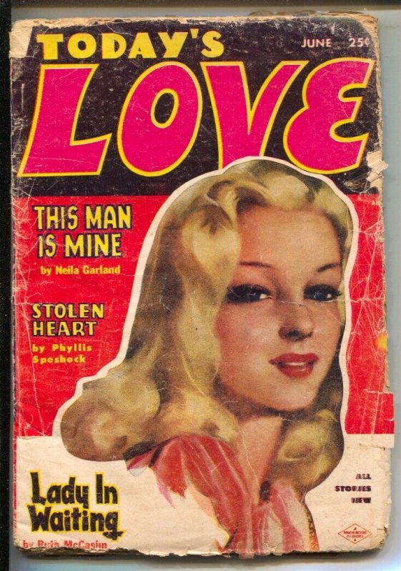 Pulp: Today's Love 6/1954-Columbia-Pin-up Girl Portrait Cover-Pulp Stories ..., raw, ungraded comic book — front cover