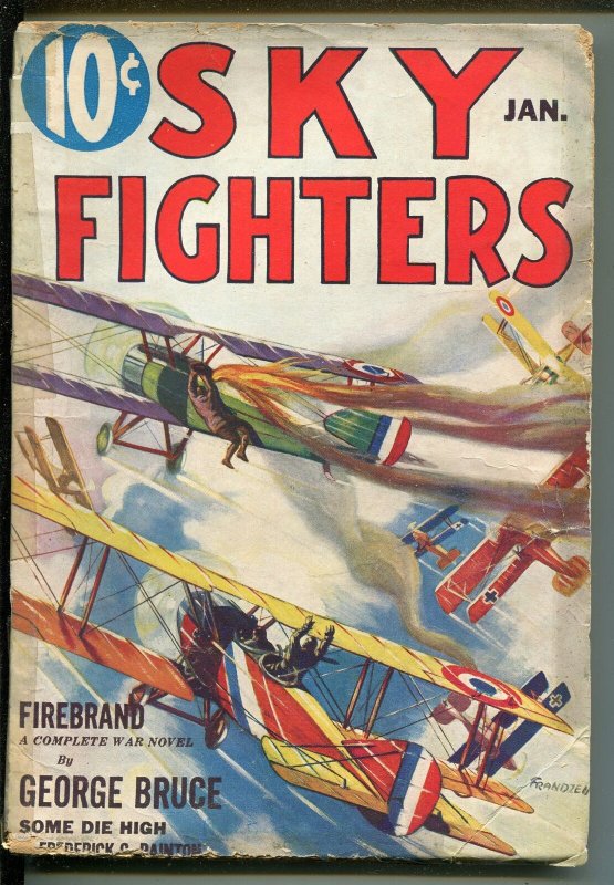 SKY Fighters 01/1933-AIR WAR Pulps-Wwi-Firebrand-George BRUCE-vg Minus, raw, ungraded comic book — front cover