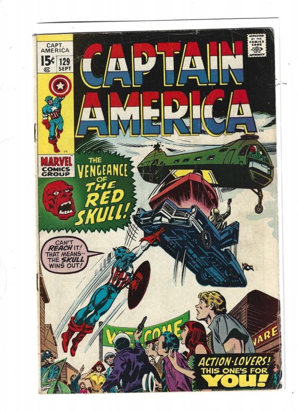 Captain America #129 (Marvel Comics, 1970), raw, ungraded comic book — front cover