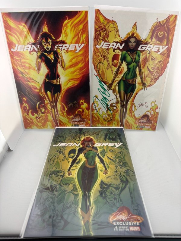 Jean Grey #1 - J. Scott Campbell Signed Lot of Covers a B & C w/ COA - NM+ (Marvel Comics), raw comic book in NM+ condition — front cover