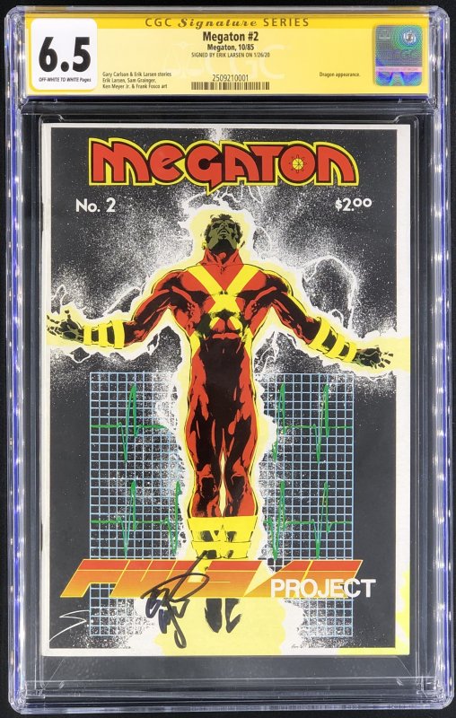 Megaton #2 (1985), CGC 6.5 graded comic book, Signature Series label — front cover in its holder