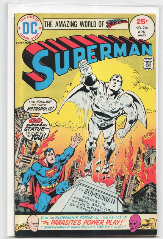 Superman #286 (DC Comics, 1975), raw, ungraded comic book — front cover
