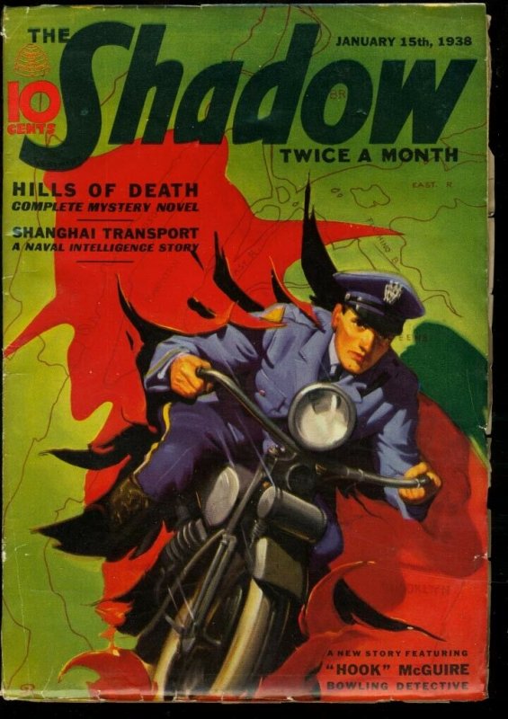 Shadow 1938 Jan 15-Motorcycle Policeman Cover-Pulp Vf- (Street & Smith, 1938), raw comic book in VF- condition — front cover