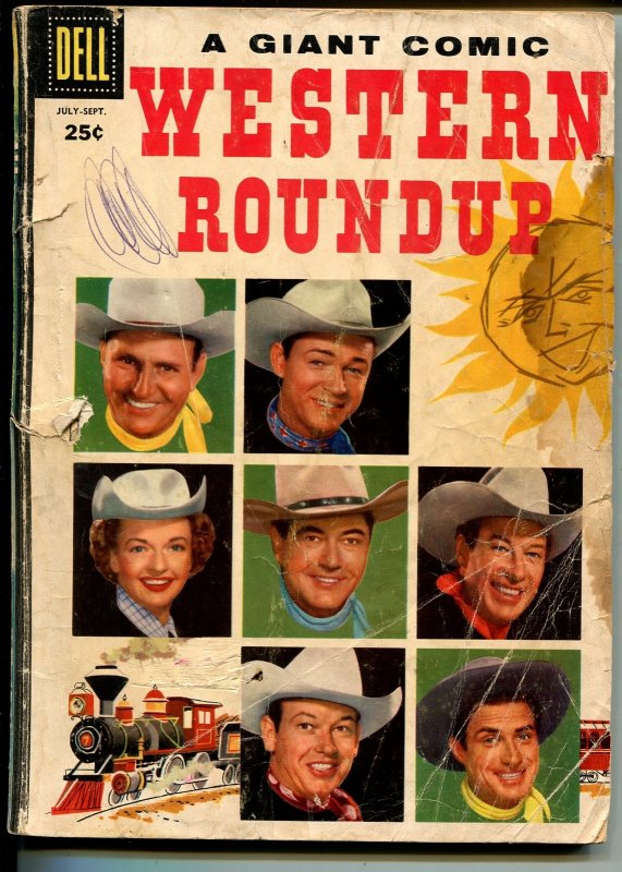 Western Roundup #15 (Dell Comics, 1956), raw comic book in FR condition — front cover