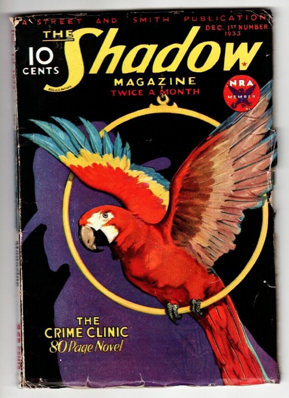 Shadow 1933 December 1 Parrot Cover-STREET AND Smith-Rare Pulp VG (Street & Smith, 1933), raw, ungraded comic book — front cover