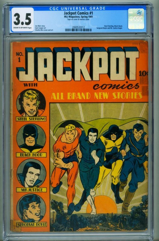 Jackpot Comics #1, CGC 3.5 graded comic book, Universal Blue label — front cover in its holder