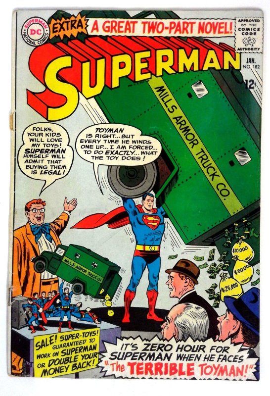 Superman #182 (DC Comics, 1965), raw comic book in VG condition — front cover