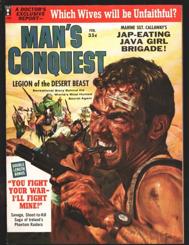 MAG: Man's Conquest 2/1960-Legion of the Desert Beast-"Jap-Eating Java Girl B..., raw, ungraded comic book — front cover