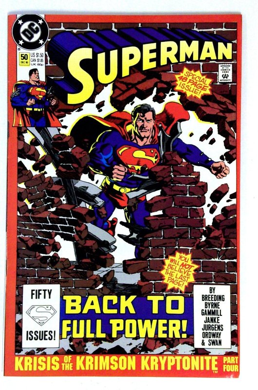 Superman #50 (DC Comics, 1990), raw comic book in NM- condition — front cover